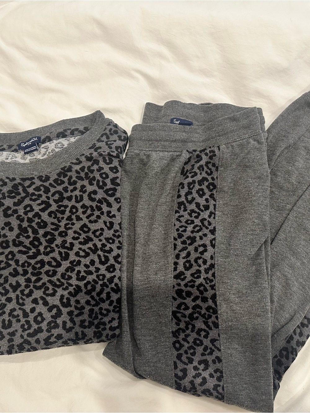 Splendid Gray Leopard Print Sweater Set